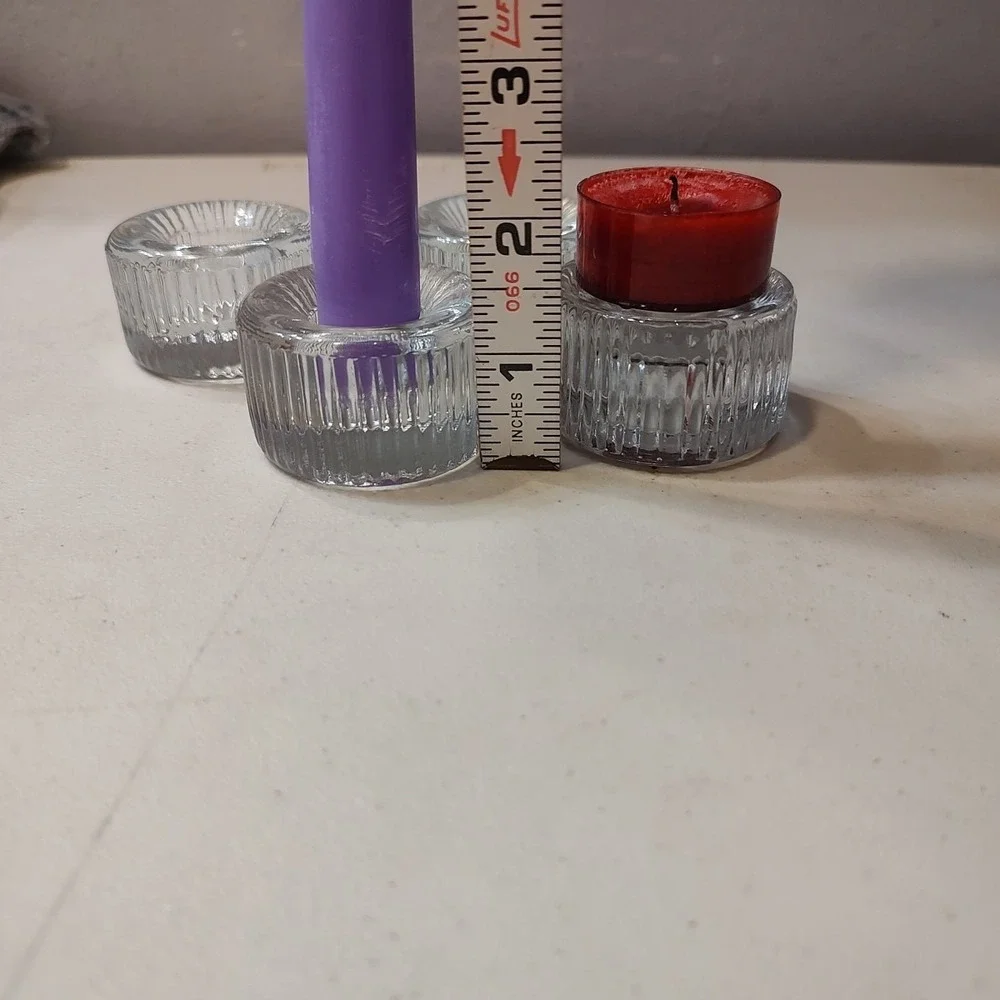 Reversible Pillar Taper Candle‎ Holder Set 4 Ribbed Clear Glass Elegant Holiday